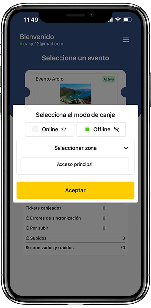 Online or offline redemption mode selector by access zone