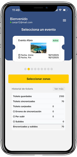 Event selection with history and synced ticket counters