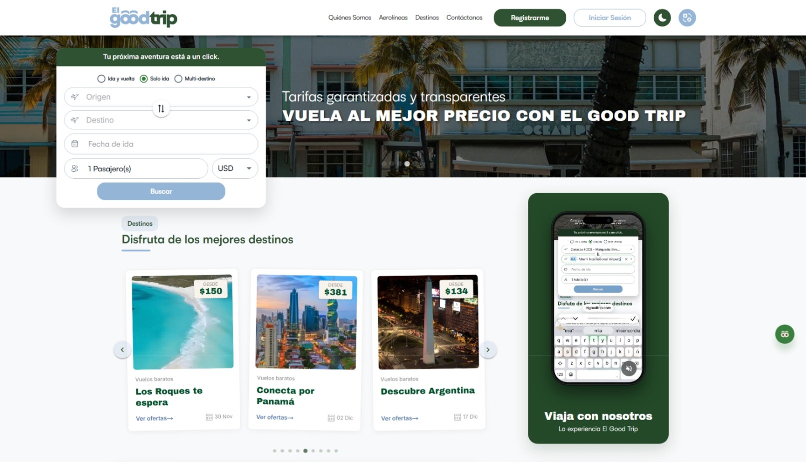 El Good Trip project interface